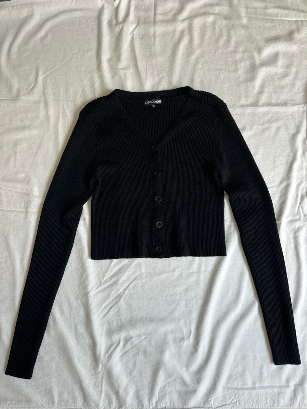 Fashion Nova Black Ribbed V-Neck Button Front Women’s Sweater Cardigan